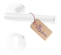 ERGO line LUCA Poignée de porte d'intérieur, blanche, pour portes équipées d'une serrure à cylindre, paire de poignées de porte sur rosaces rondes, blanche mate, garnitures de porte, poignée