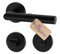ERGO line LUCA Poignée de porte d'intérieur, noire, pour les portes de salle de bains, paire de poignées de porte sur rosaces rondes, noire mate, garnitures de porte, poignée