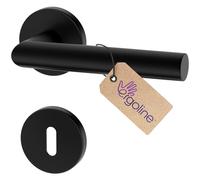 ERGO line LUCA Poignée de porte d'intérieur, noire, pour portes d'intérieur à clé, paire de poignées de porte sur rosaces rondes, noire mate, garnitures de porte, poignée