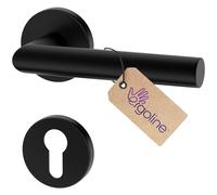 ERGO line LUCA Poignée de porte d'intérieur, noire, pour portes équipées d'une serrure à cylindre, paire de poignées de porte sur rosaces rondes, noire mate, garnitures de porte, poignée