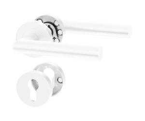 ERGO line NINA Poignée de porte d'intérieur, blanche, pour portes équipées d'une serrure à cylindre, paire de poignées de porte sur rosaces rondes, blanche mate, acier inoxydable, poignée