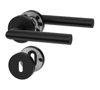 ERGO line NINA Poignée de porte d'intérieur, noire, pour portes d'intérieur à clé, paire de poignées de porte sur rosaces rondes, noire mate, acier inoxydable, poignée
