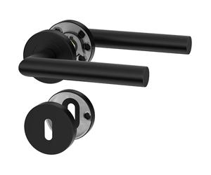 ERGO line NINA Poignée de porte d'intérieur, noire, pour portes d'intérieur à clé, paire de poignées de porte sur rosaces rondes, noire mate, acier inoxydable, poignée
