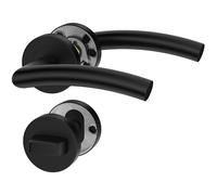 ERGO line OTTO Poignée de porte d'intérieur, noire, pour les portes de salle de bains, paire de poignées de porte sur rosaces rondes, noire mate, acier inoxydable, poignée