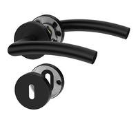 ERGO line OTTO Poignée de porte d'intérieur, noire, pour portes d'intérieur à clé, paire de poignées de porte sur rosaces rondes, noire mate, acier inoxydable, poignée