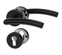 ERGO line OTTO Poignée de porte d'intérieur, noire, pour portes équipées d'une serrure à cylindre, paire de poignées de porte sur rosaces rondes, noire mate, acier inoxydable, poignée