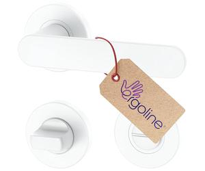ERGO line PRIMA Poignée de porte d'intérieur, blanche, pour les portes de salle de bains, paire de poignées de porte sur rosaces rondes, blanche mate, garnitures de porte, poignée