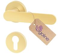 ERGO line PRIMA Poignée de porte d'intérieur, dorée, pour portes équipées d'une serrure à cylindre, paire de poignées de porte sur rosaces rondes, or mat, garnitures de porte, poignée
