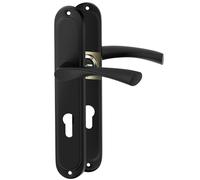 ERGO line ROMA garnitures de porte classiques, noir, poignée avec serrure intégrée serrure à cylindre ensemble de poignées avec rosette longue, garniture de porte, poignée, tige carrée de 7 mm