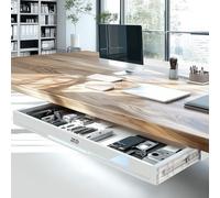 Ergo Office ER-302 Tiroir plat sous table 758 mm | Tiroir en plastique robuste avec guides en acier jusqu'à 10 kg | Organiseur de lieu de travail peu encombrant pour bureau et bureau à domicile (blanc