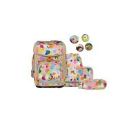 ergobag cubo Set Cartable Scolaire Ergonomique Classique, 5 pièces, pour la première Classe de l'école Primaire FlowBear World - Beige