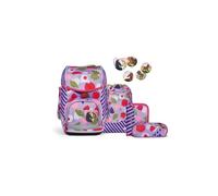 ergobag cubo Set Cartable Scolaire Ergonomique Classique, 5 pièces, pour la première Classe de l'école Primaire Flower PowBear - Lilas