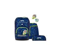 ergobag Flex Set Front Runbear - Bleu Foncé | Cartable scolaire ergonomique de 23 litres en ensemble de 4 pièces, idéal pour les filles et les garçons de l'école primaire