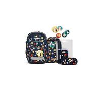 ergobag Pack Set Cartable, Sac à Dos Scolaire, Ergonomique, 6 pièces, pour la première Classe de l'école Primaire Mosaic Stone Bear - Bleu Foncé