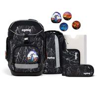 ergobag Lot de 6 Sacs à Dos d'écolier ergonomiques et Flexibles - pour l'école Primaire de première Classe - pour Filles et garçons, Super Ours réfléchissant - Noir, Taille Unique, Ensemble Cartable