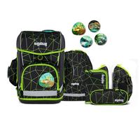 ergobag Sac d'école noir vert fluo pour fille et garçon - Lumi-Edition Cubo Light Set 6 pièces CyBär Race 288920