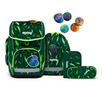 ergobag Sac d'école vert foncé vert fluo pour fille et garçon - Lumi-Edition Cubo-Set 5 pièces Bärtastisch 246481