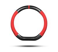 Ergocar Couvre Volant de Voiture D-forme Fibre de Carbone & Cuir PU Volant Protecteur Antidérapant pour diamètre 38cm(15 ") (Noir-rouge-rayure-U)