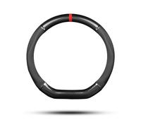 Ergocar Couvre Volant de Voiture D-forme Fibre de Carbone & Cuir PU Volant Protecteur Antidérapant pour diamètre 38cm(15 ") (Noir-rayure-U)