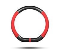 Ergocar Couvre Volant de Voiture D-Forme Fibre de Carbone & Cuir PU Volant Protecteur Antidérapant pour diamètre 38cm(15 ") (Noir-Rouge-Rayure-B)