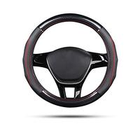 Ergocar Couvre Volant de Voiture Fibre de Carbone & Peau de Vache de Première Couche Sport Volant Protecteur Antidérapant pour Diamètre 38cm(15 ") (Noir Rouge)
