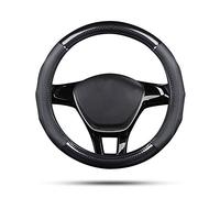 Ergocar Couvre Volant de Voiture Fibre de Carbone & Peau de Vache de Première Couche Sport Volant Protecteur Antidérapant pour Diamètre 38cm(15 ") (Noir)