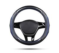 Ergocar Couvre Volant de Voiture Fibre de Carbone & Peau de Vache de Première Couche Sport Volant Protecteur Antidérapant pour Diamètre 38cm(15 ") (Noir Bleu)