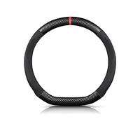 Ergocar D-Forme Fibre de Carbone & Microfibre PU Cuir Couvre Volant Antidérapant Couvre Volant Voiture Respirant Sport Housse Volant Voiture pour Diamètre 38cm(15")-Noir Rouge