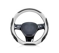 Ergocar D-Forme Sportive Couvre Volant Voiture, Fibre de Carbone & Cuir Microfibre Respirant Luxueux Housse Volant Voiture Mode Antidérapant 38cm(15"), Blanc