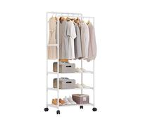 Ergocar Double Tiges Porte-Vêtements Porte-Chaussures Multi-Couches Porte-Chaussures Porte-Vêtements Au Sol Avec Roues Cintre En Métal Adapté Pour Chambre à Coucher, Salon, Vestiaire
