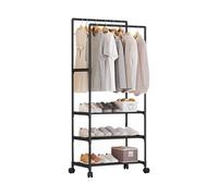 Ergocar Double Tiges Porte-Vêtements Porte-Chaussures Multi-Couches Porte-Chaussures Porte-Vêtements Au Sol Avec Roues Cintre En Métal Adapté Pour Chambre à Coucher, Salon, Vestiaire