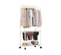 Ergocar Double Tiges Porte-Vêtements Porte-Chaussures Multi-Couches Porte-Chaussures Porte-Vêtements Au Sol Avec Roues Cintre En Métal Adapté Pour Chambre à Coucher, Salon, Vestiaire