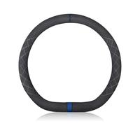 Ergocar Forme de D Couvre Volant de Voiture Suède Microfibre Hiver Cchaud Respirant Sport Volant Protecteur Antidérapant pour Diamètre 38cm(15 ") En Forme de D (Noir Bleu)