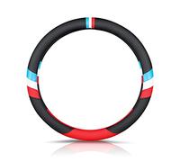 Ergocar Forme Ronde Cuir Nappa Couvre Volant Luxe Mode Antidérapant Couvre Volant Voiture Respirant énergique Sport Housse Volant Voiture Pour Diamètre 38cm(15")-Bleu Blanc Rouge