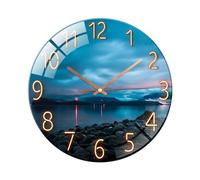 Ergocar Horloge Murale en Verre Horloge De Mur De Verre Rond Mécanique Silencieuse, Convient pour Le Salon, la Cuisine, Le Bureau.