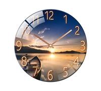 Ergocar Horloge Murale en Verre Horloge De Mur De Verre Rond Mécanique Silencieuse, Convient pour Le Salon, la Cuisine, Le Bureau.