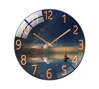 Ergocar Horloge Murale en Verre Horloge De Mur De Verre Rond Mécanique Silencieuse, Convient pour Le Salon, la Cuisine, Le Bureau.