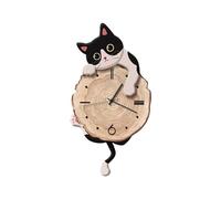 Ergocar Horloge Murale Woodgrain Cat avec Queue Oscillante Style Rustique Et Mouvement Silencieux Idéale pour Décorer Une Chambre Ou Cuisine