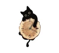 Ergocar Horloge Murale Woodgrain Cat avec Queue Oscillante Style Rustique Et Mouvement Silencieux Idéale pour Décorer Une Chambre Ou Cuisine