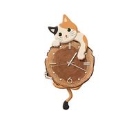 Ergocar Horloge Murale Woodgrain Cat avec Queue Oscillante Style Rustique Et Mouvement Silencieux Idéale pour Décorer Une Chambre Ou Cuisine