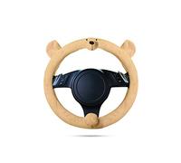 Ergocar Mignon Animaux Couverture de Volant de Voiture Hiver Chaud Dessin Animé Protecteur de Volant de Voiture Anti-Dérapant 38cm (15 ") Avancé Microfibre Flanelle (Ours Beige)
