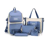 Ergocar Mode 5 in 1 Sets de Sacs Scolaires avec Sac à Main, Trousse, Sac à Monnaie, Imperméable Sacs à Dos Ordinateur Portable 14-in pour Garçon Fille, Grand Ados Sac Décole, Bleu