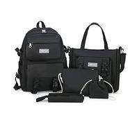 Ergocar Mode 5 in 1 Sets de Sacs Scolaires avec Sac à Main, Trousse, Sac à Monnaie, Imperméable Sacs à Dos Ordinateur Portable 14-in pour Garçon Fille, Grand Ados Sac Décole, Noir