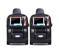 Ergocar Organiseurs pour Voiture Kick Mats cuir PU de luxe Protecteur de Siège Arrière avec porte-tablette pliable Imperméable Organisateurs de Voiture Rangement (Noir - 2 Pack)