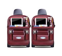 Ergocar Organiseurs pour Voiture Kick Mats cuir PU de luxe Protecteur de Siège Arrière avec porte-tablette pliable Imperméable Organisateurs de Voiture Rangement (Rouge Foncé - 2 Pack)