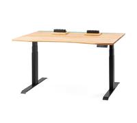 ErgoHide Bureau réglable en Hauteur en Bois Massif avec Gestion des câbles (Chêne, Noir, Rectangulaire, LED époxy, 150 x 80 cm)