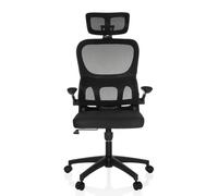 MyBuero Chaise de Bureau Ergonomique, accoudoirs Pliables ERGOMY Flex Chaise de Bureau avec Soutien Lombaire Flexible, Dossier résille, Tissu Noir