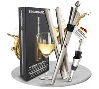 Ergonation® Tige de refroidissement du vin 5 en 1 en acier inoxydable | Tige de refroidissement du vin avec 2 tiges, bec verseur, bouchon et e-book | Cadeau pour les amateurs de vin