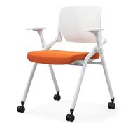 Ergonomic Folding Office Chair with Wheels and Armrests Stackable Conference Chair for Guests Reception and Meetings - Stylish Orange Design