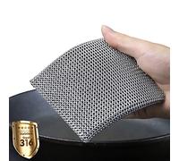 ERGONOW Brosse à récurer en Fonte - Anneau Fin - Nettoyeur de poêle en Acier Inoxydable 316 - Silicone intégré avec Anneaux soudés (Grand)